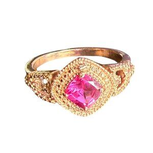Ruby Pink Square Stone Ring Pink toned Stainless Steel Size 10